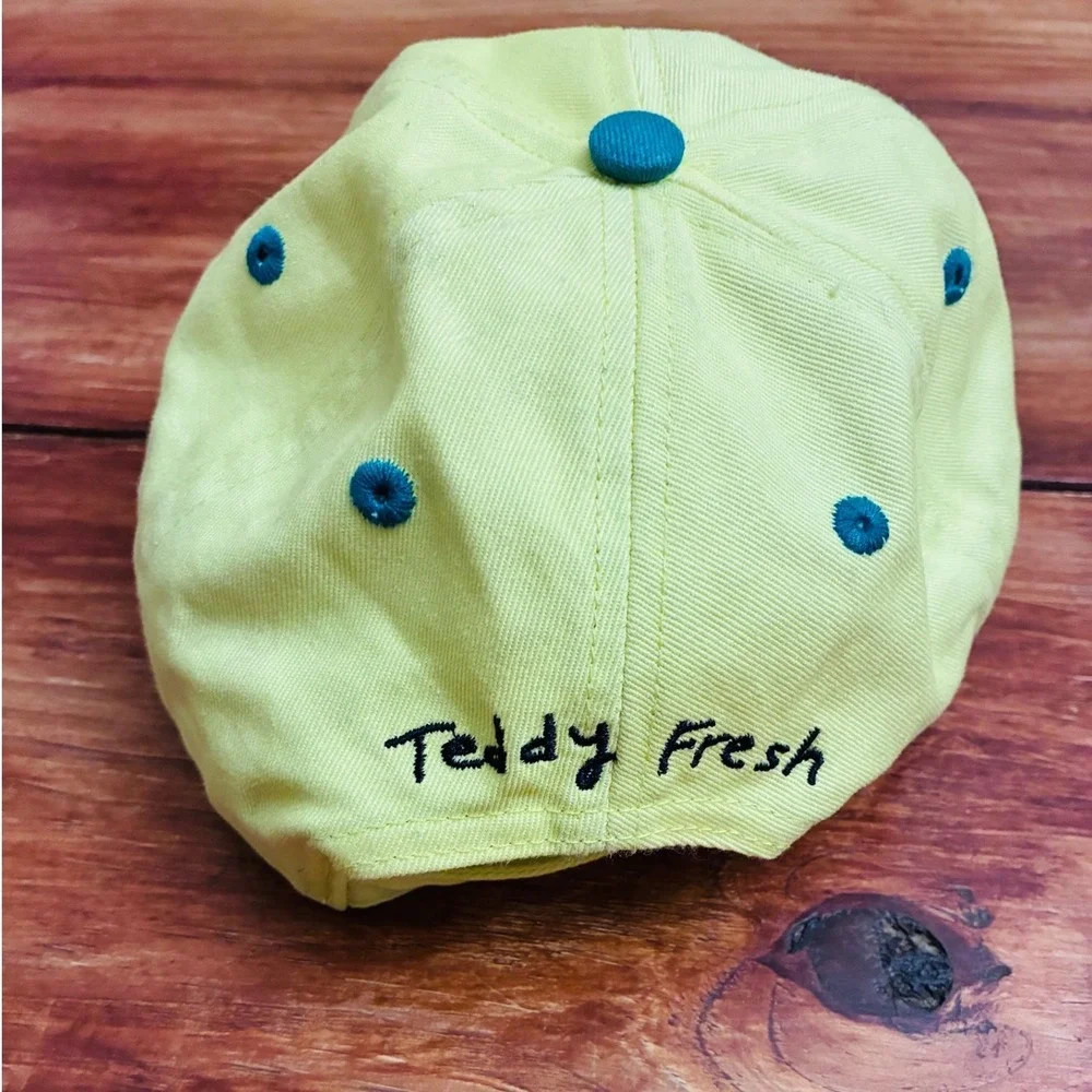 Teddy Fresh Teddy Bear Embroidered Baseball Cap Yellow‎ Teal Adjustable Strap